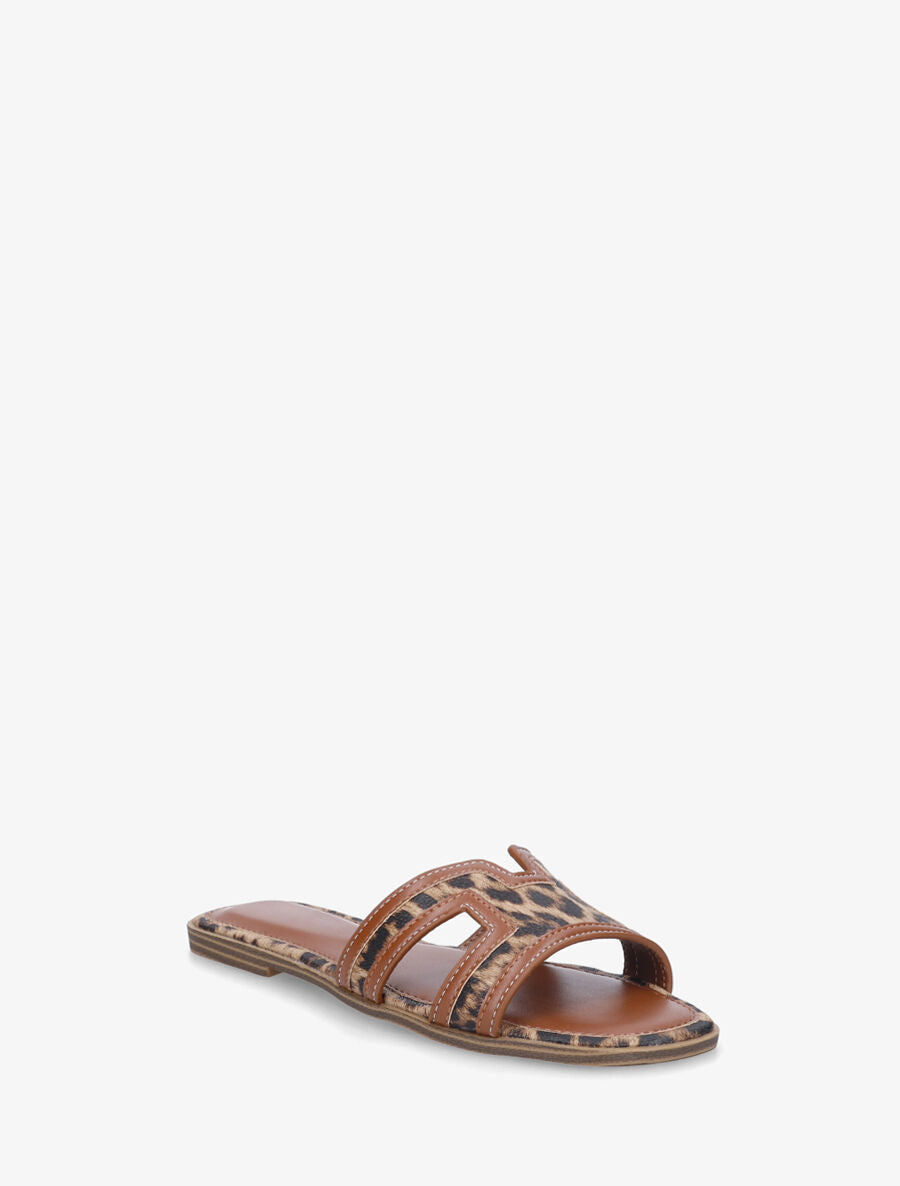 Claquettes en simili à imprimé léopard - Camel - 2