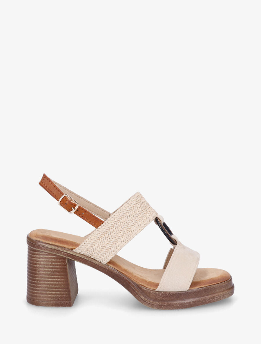 Sandales bimatière à talon - Beige - 1