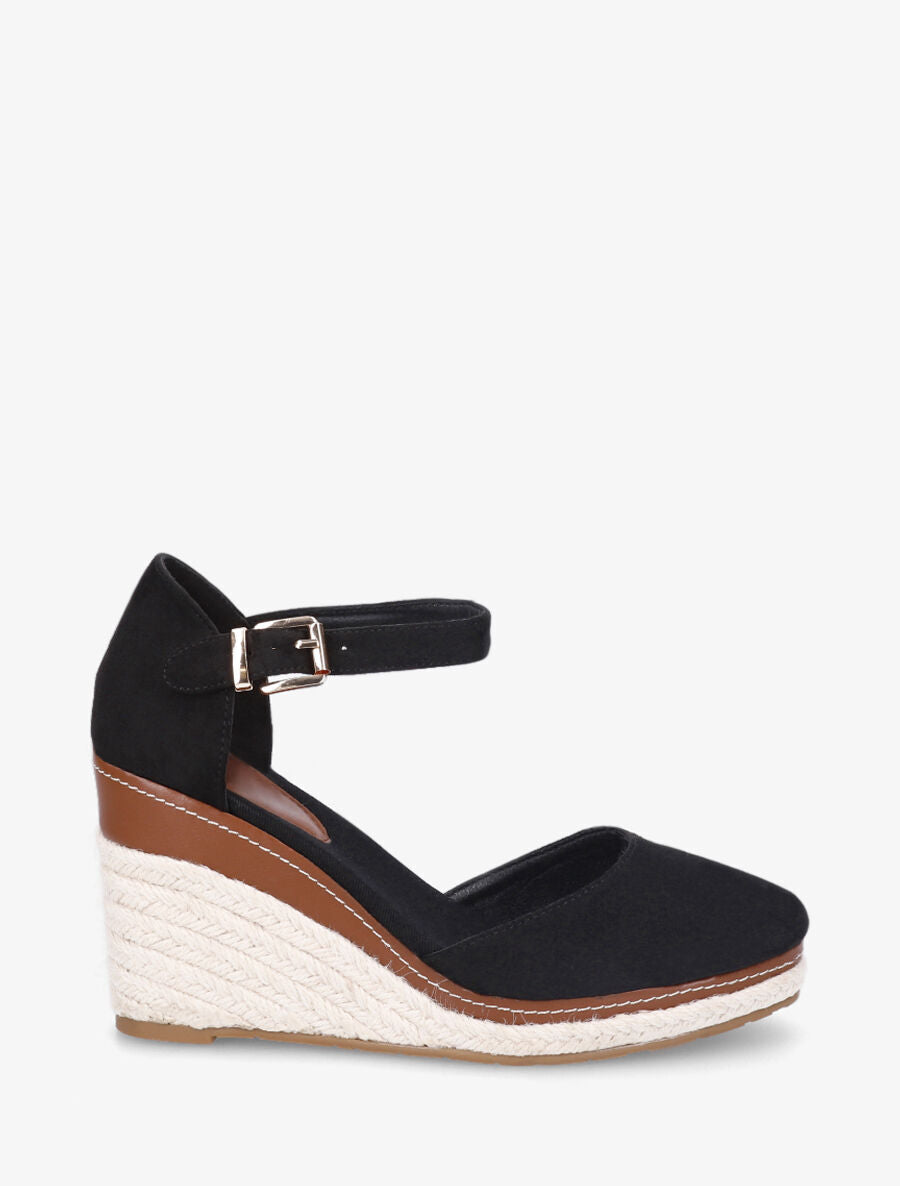 Sandales compensées en suédine - Noir - 5