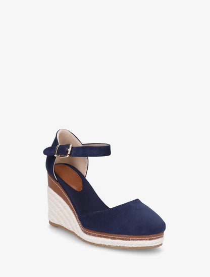 Sandales compensées en suédine - Marine - 2