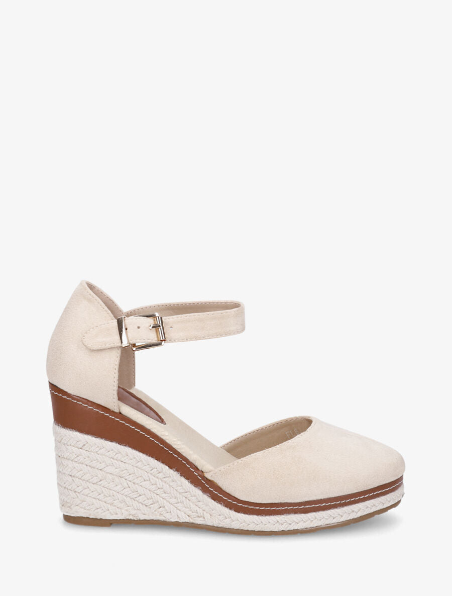 Sandales compensées en suédine - Beige - 5