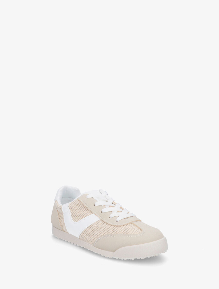Sneakers plates à empiècement effet tissé - Beige - 2