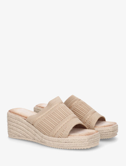 Mules compensées en raphia tressé - Taupe - 4