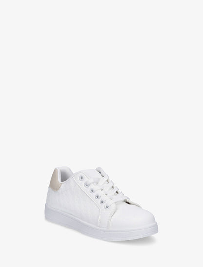Sneakers plates à motif damier - Beige - 2