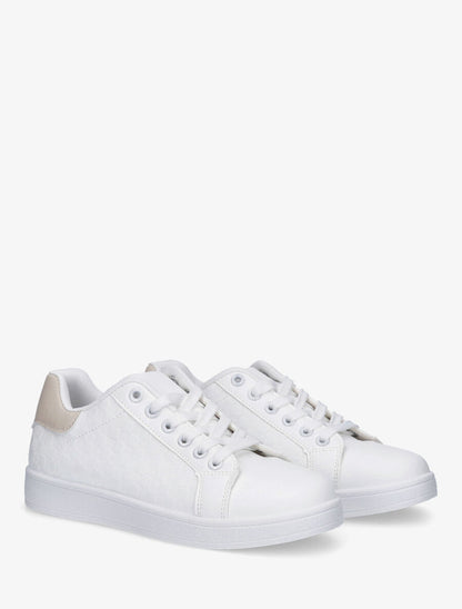 Sneakers plates à motif damier - Beige - 4