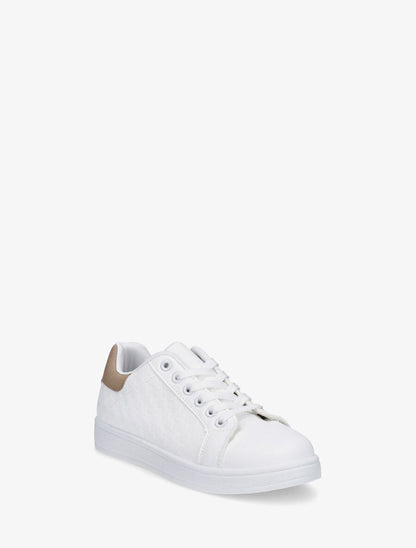 Sneakers plates à motif damier - Taupe - 2