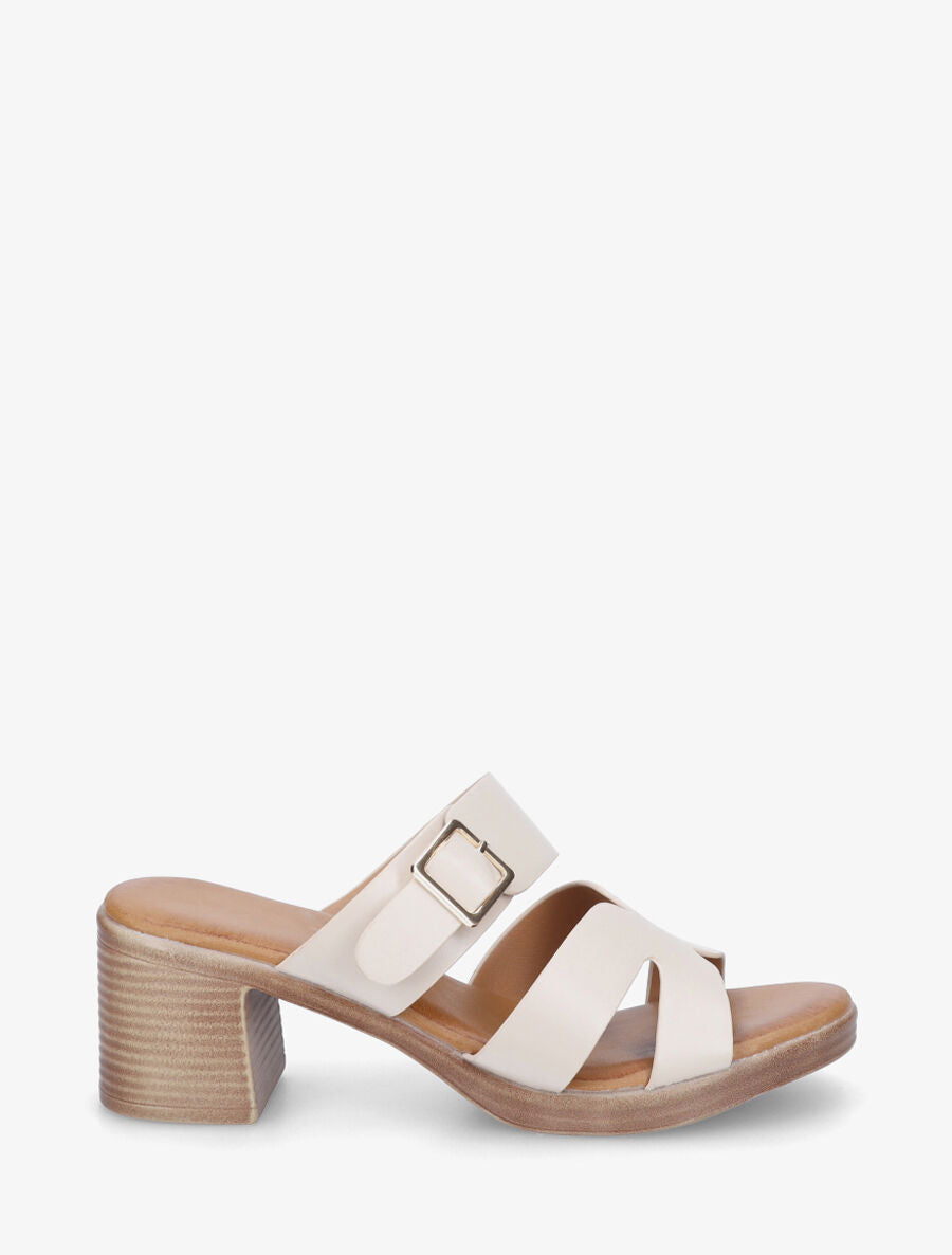 Mules à talon en simili - Beige - 1