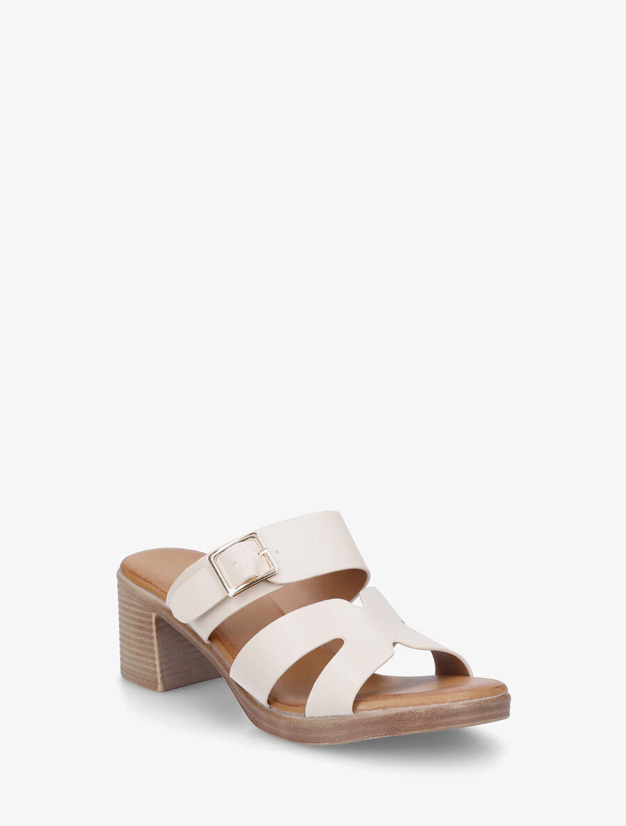 Mules à talon en simili - Beige - 2