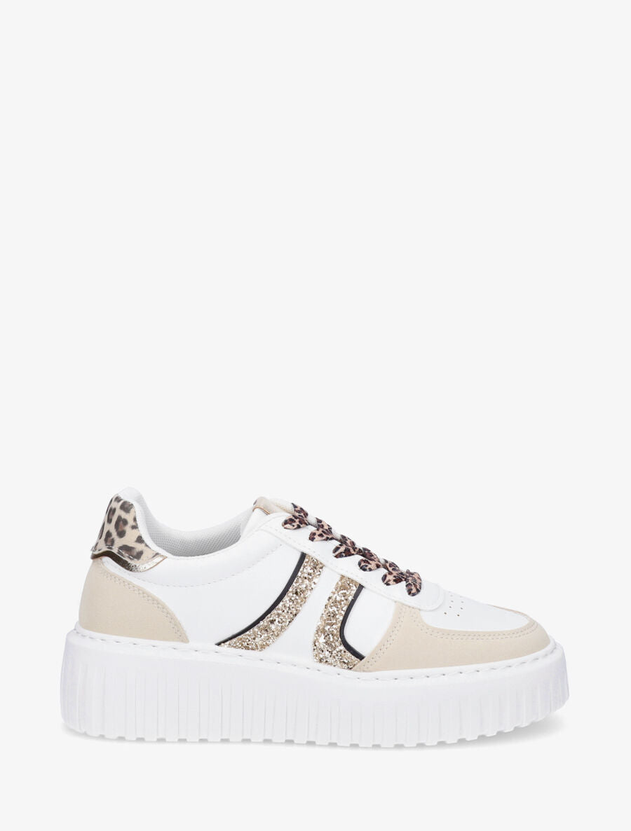Sneakers à bandes pailletées en simili - Blanc - 1
