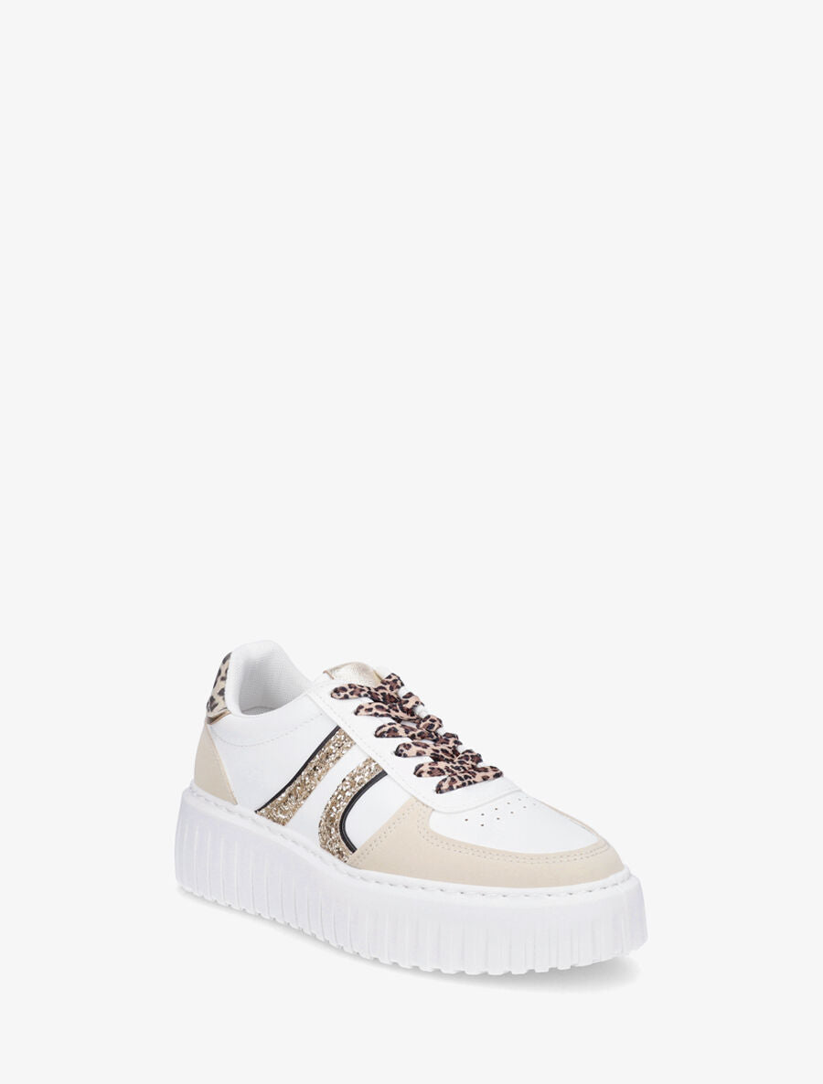 Sneakers à bandes pailletées en simili - Blanc - 2