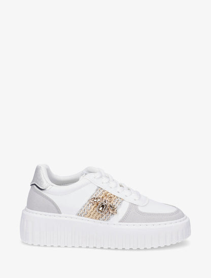Sneakers en simili à empiècement bijou strassé - Blanc - 1
