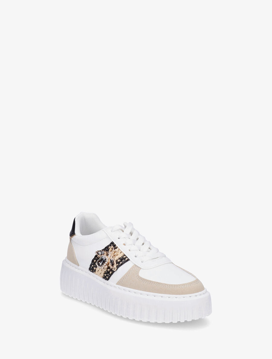 Sneakers en simili à empiècement bijou strassé - Noir - 2
