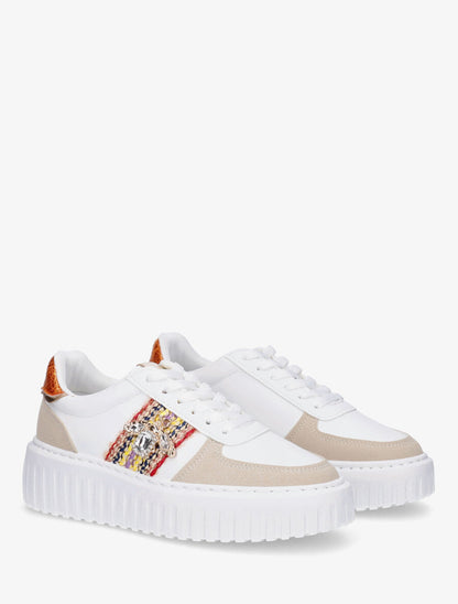Sneakers en simili à empiècement bijou strassé - Orange - 4