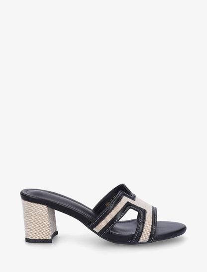 Mules en simili à motif damier - Noir - 1