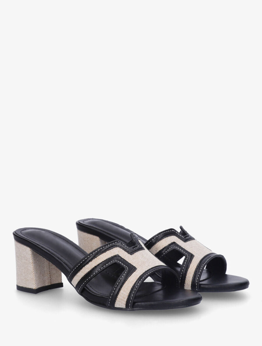 Mules en simili à motif damier - Noir - 4