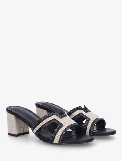 Mules en simili à motif damier - Noir - 4