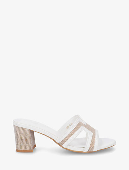 Mules en simili à motif damier - Blanc - 1