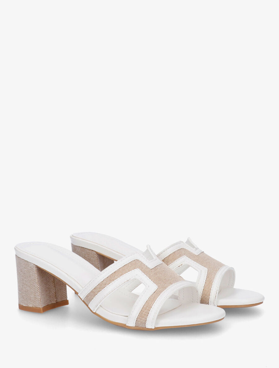 Mules en simili à motif damier - Blanc - 4