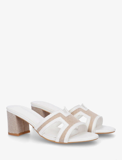 Mules en simili à motif damier - Blanc - 4
