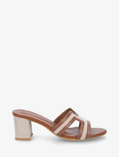 Mules en simili à motif damier - Camel - 1
