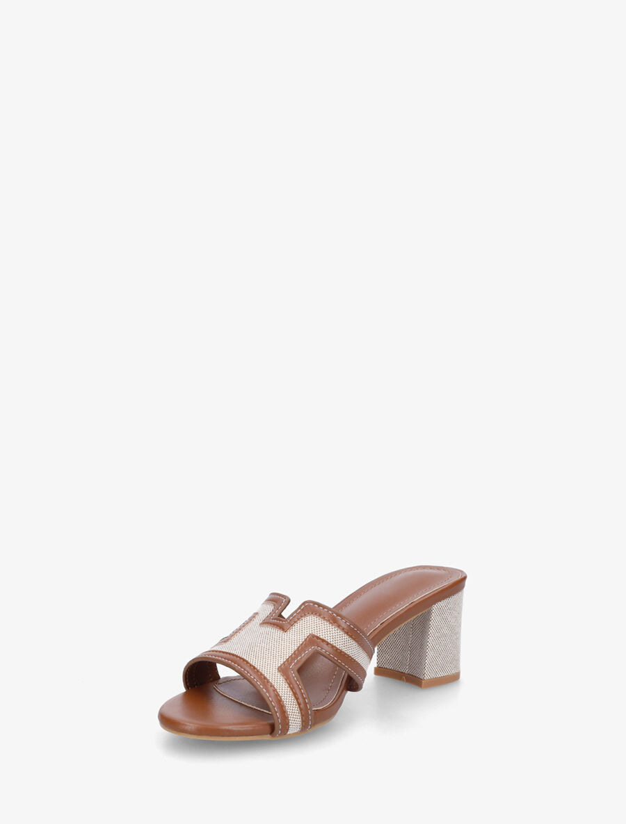Mules en simili à motif damier - Camel - 3