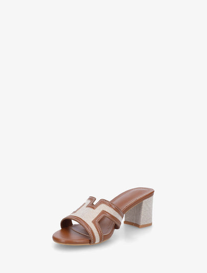 Mules en simili à motif damier - Camel - 3
