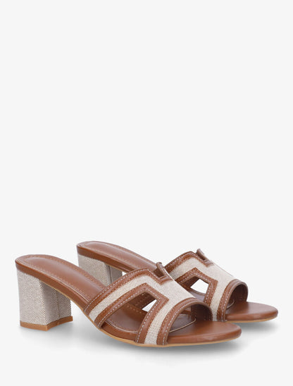 Mules en simili à motif damier - Camel - 4