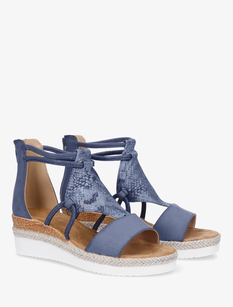 Geprinte parelmoer python sleehakken sandalen - Marine