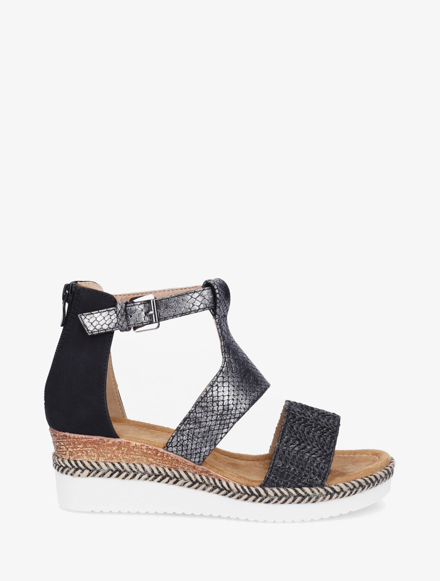 Textuur sleehak sandalen met python detail - Zwart