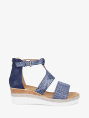Wedgesandalen met structuur en python details - Marineblauw