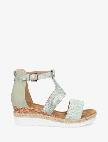 Wedgesandalen met structuur en python details - watergroen