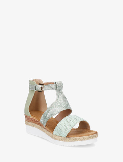 Wedgesandalen met structuur en python details - watergroen