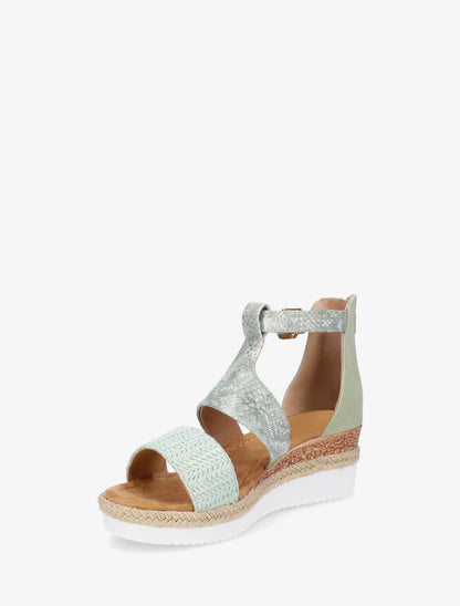 Wedgesandalen met structuur en python details - watergroen