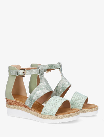 Wedgesandalen met structuur en python details - watergroen