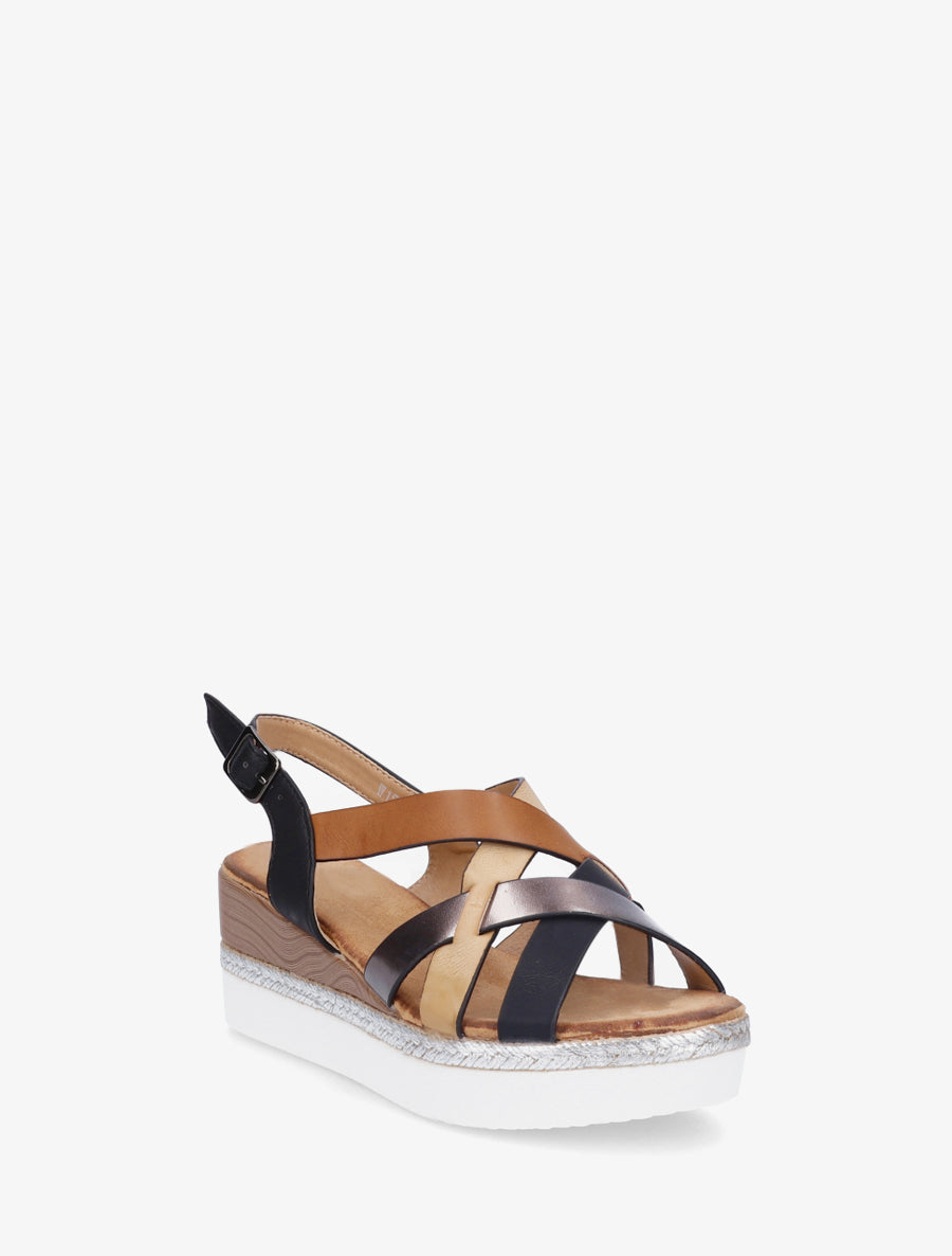 Sleehak sandalen met gekruiste bandjes - Zwart