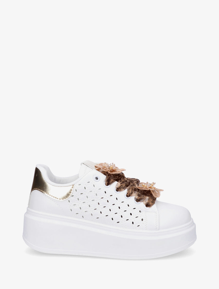 Sneakers à motif ajouré et contrefort nacré - Blanc - 1
