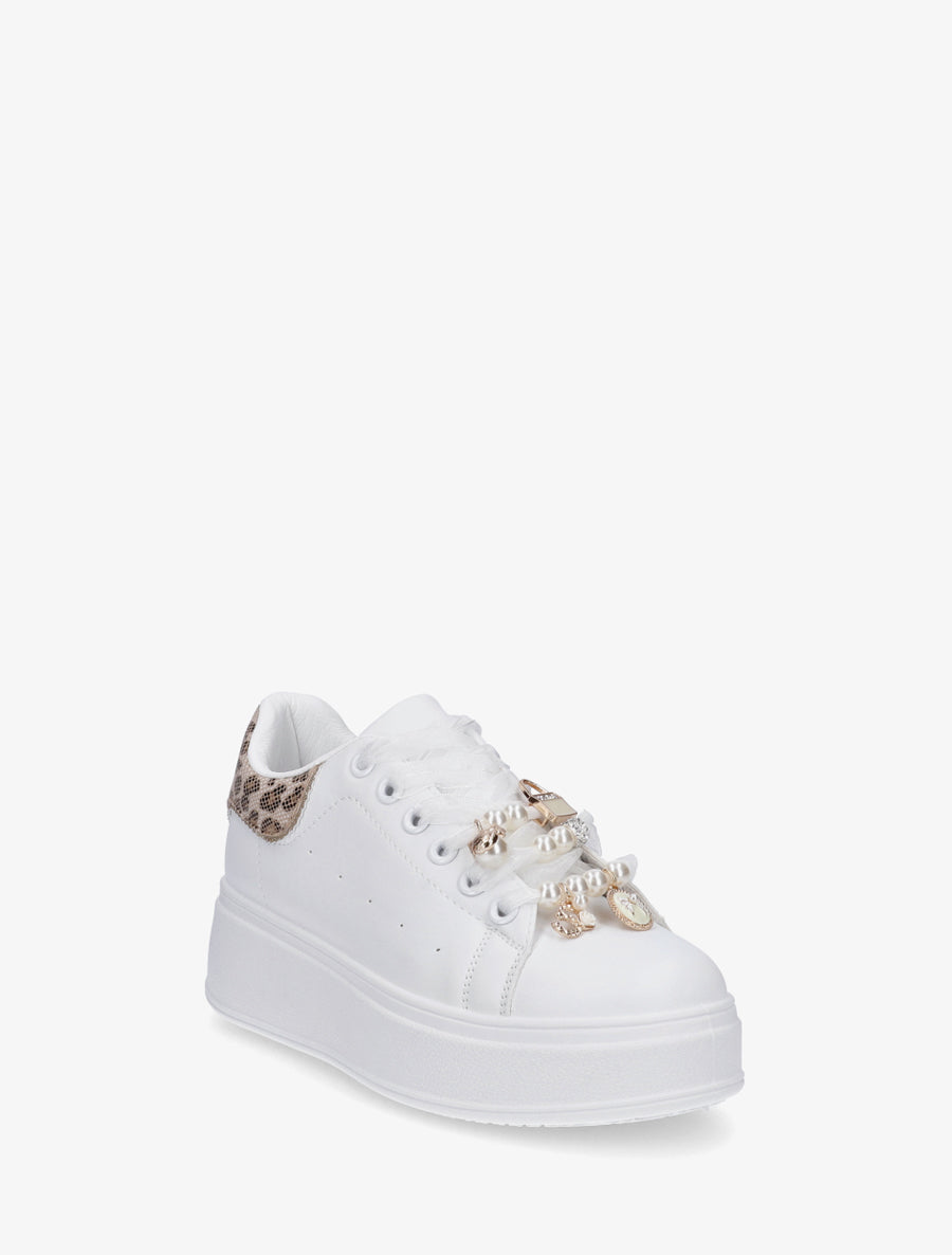 Sneakers à lacets en voile et empiècement bijoux - Camel - 2