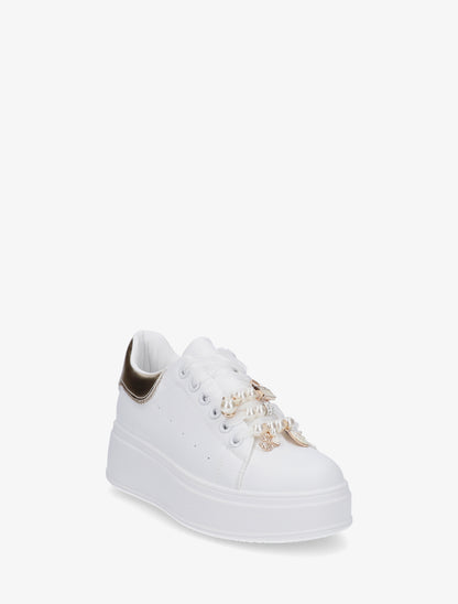 Sneakers à lacets en voile et empiècement bijoux - Or - 2