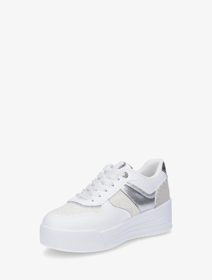 Sneakers à empiècement effet nubuck et tweed - Argent - 3