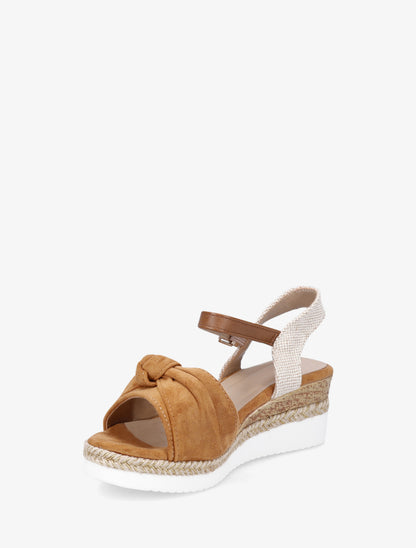 Sandales à noeud et talon compensé tressé - Camel - 3
