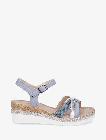 Sandales compensées à brides fantaisies - Bleu - 1