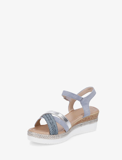 Sandales compensées à brides fantaisies - Bleu - 3
