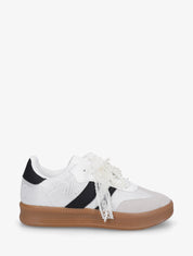 Sneakers à empiècement dentelle et lacets stylisés - Noir - 1