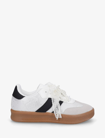 Sneakers à empiècement dentelle et lacets stylisés - Noir - 1