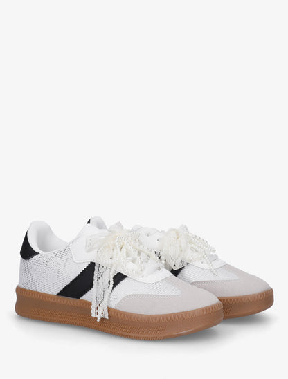 Sneakers à empiècement dentelle et lacets stylisés - Noir - 4