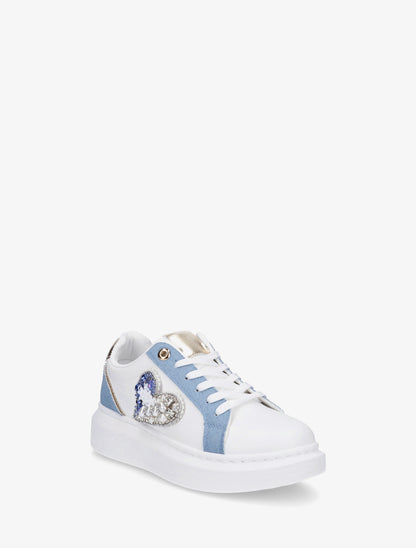 Sneakers en simili à empiècement coeur scratché - Bleu - 2