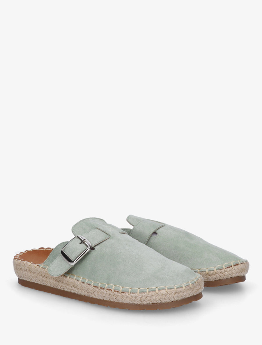 Mules en suédine style espadrille - Vert d&