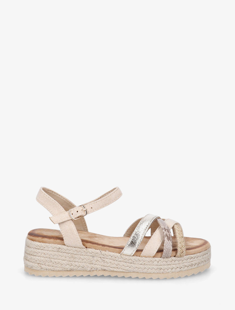 Sandales compensées multibride fantaisie - Beige clair - 1