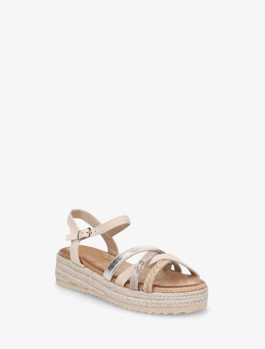 Sandales compensées multibride fantaisie - Beige clair - 2