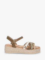 Sandales compensées multibride fantaisie - Kaki - 1